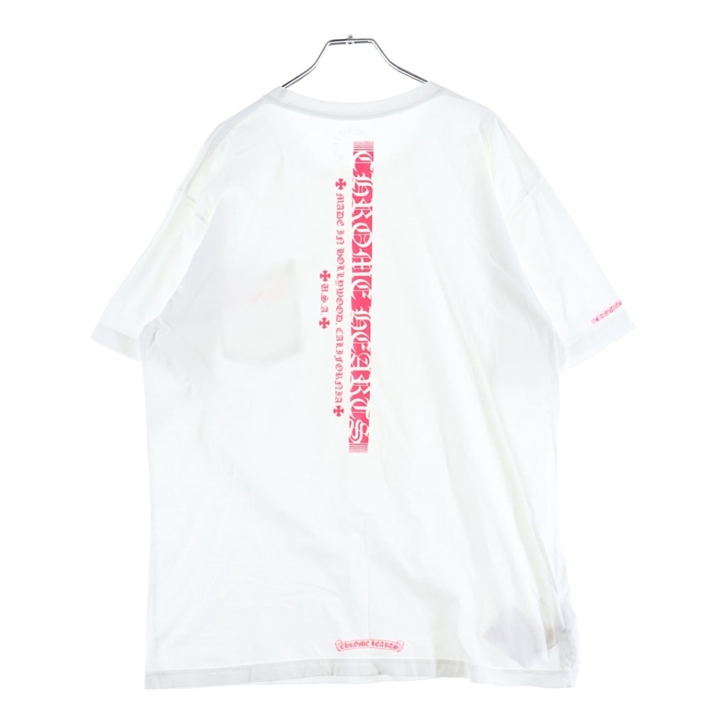 CHROME HEARTS(クロムハーツ) Neon Pink Stripe Logo S/S Tee ストライプロゴプリント 半袖Tシャツカットソー ホワイト/ピンク