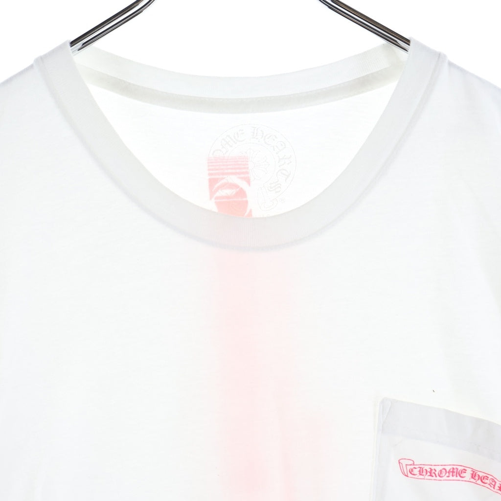 CHROME HEARTS(クロムハーツ) Neon Pink Stripe Logo S/S Tee ストライプロゴプリント 半袖Tシャツカットソー ホワイト/ピンク