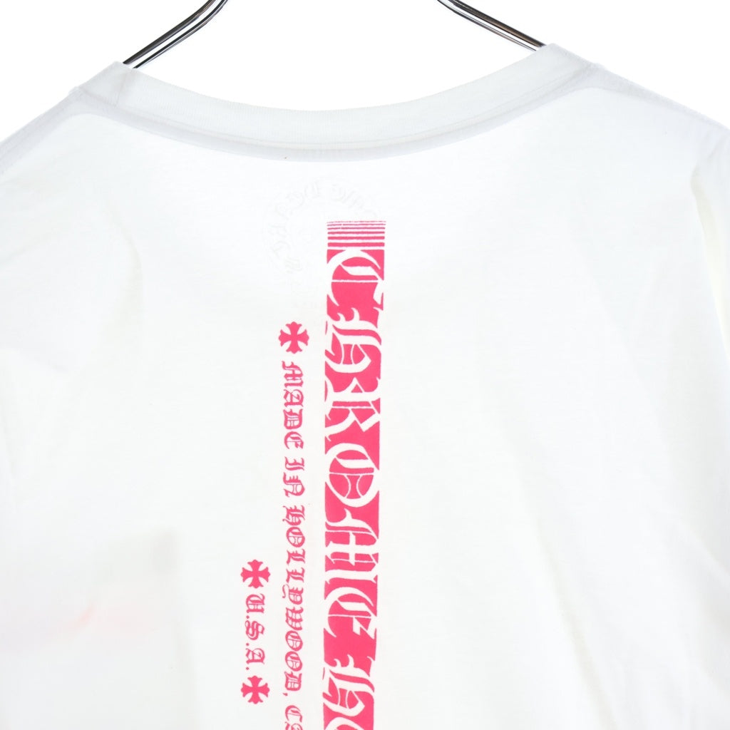 CHROME HEARTS(クロムハーツ) Neon Pink Stripe Logo S/S Tee ストライプロゴプリント 半袖Tシャツカットソー ホワイト/ピンク