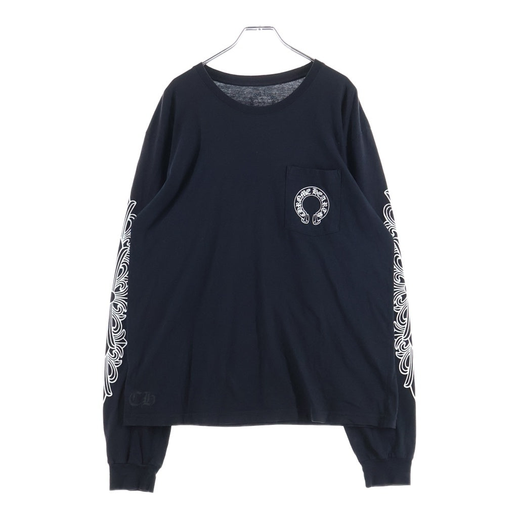 CHROME HEARTS(クロムハーツ) FLOLAL CROSS HORSESHOE L/S Tee フローラルクロス バックホースシュープリント 長袖Tシャツ ブラック