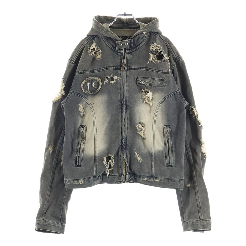 THUG CLUB(サグクラブ) Rover Denim Zip-Up Hoodie ローバーデニムジップアップフーディー ジャケット グレー TC24JK0202