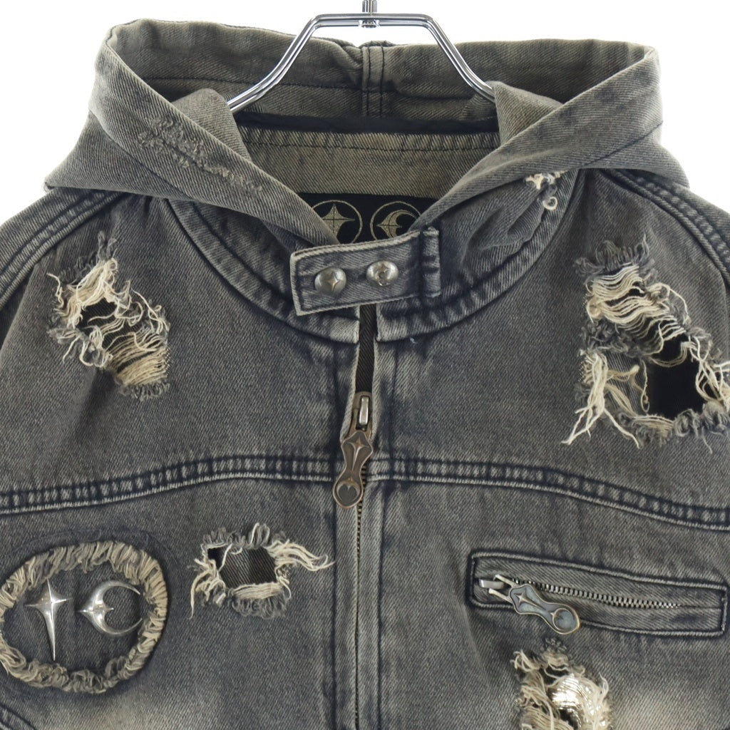 THUG CLUB(サグクラブ) Rover Denim Zip-Up Hoodie ローバーデニムジップアップフーディー ジャケット グレー TC24JK0202