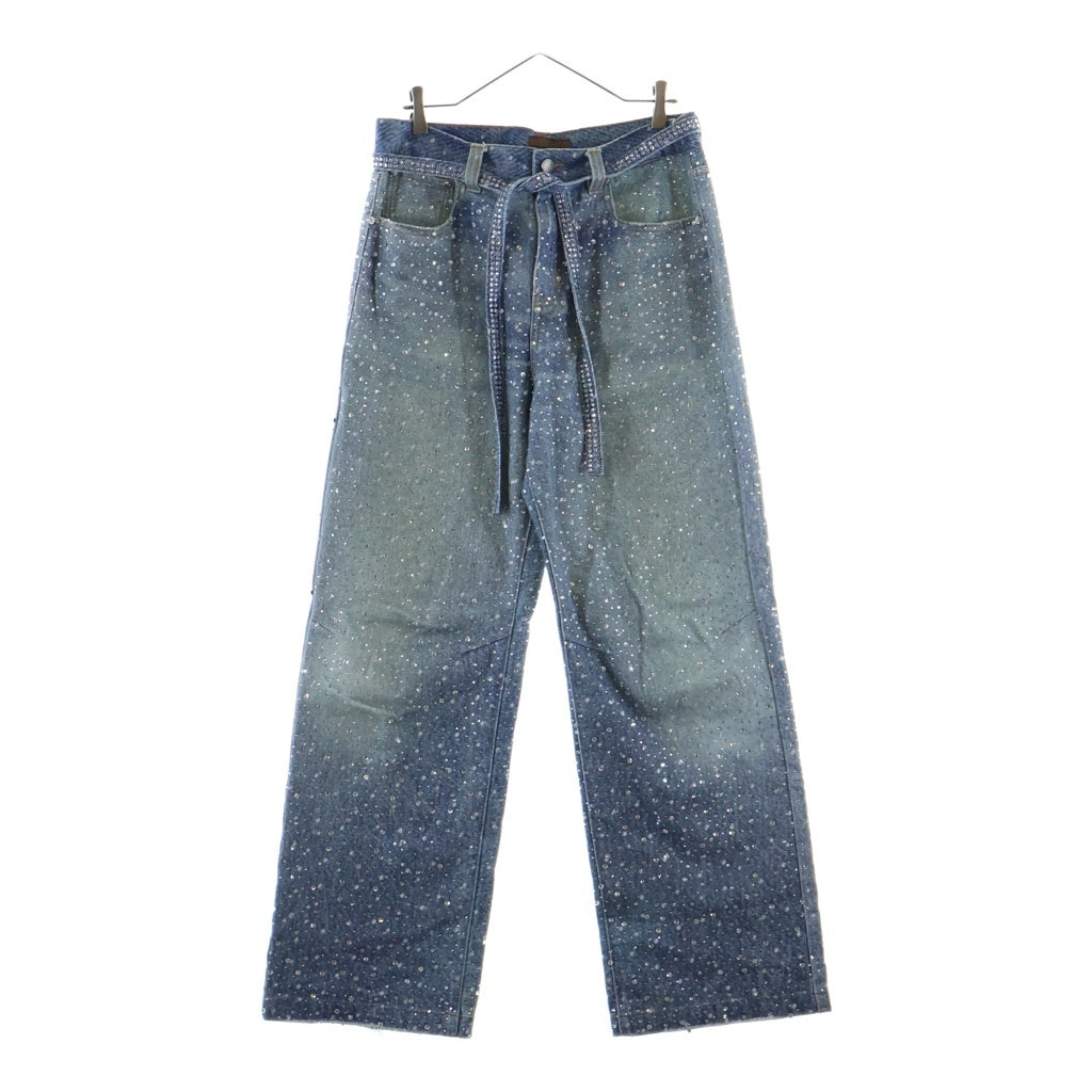 BIRTH OF ROYAL CHILD(バースオブロイヤルチャイルド) 3D Printing Washed 20k Swarovski Diamond Boro Denim ダメージ加工 ラインストーン装飾 デニムパンツ インディゴ