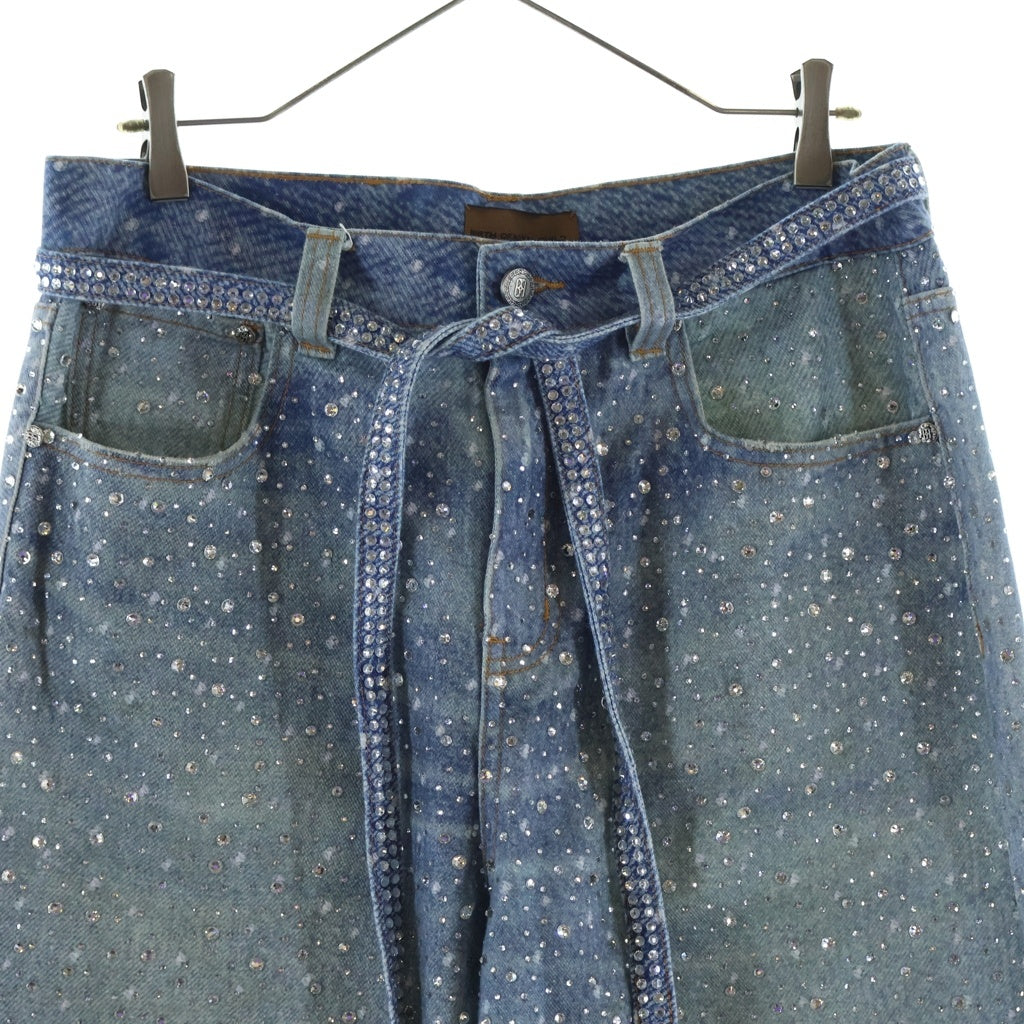 BIRTH OF ROYAL CHILD(バースオブロイヤルチャイルド) 3D Printing Washed 20k Swarovski Diamond Boro Denim ダメージ加工 ラインストーン装飾 デニムパンツ インディゴ