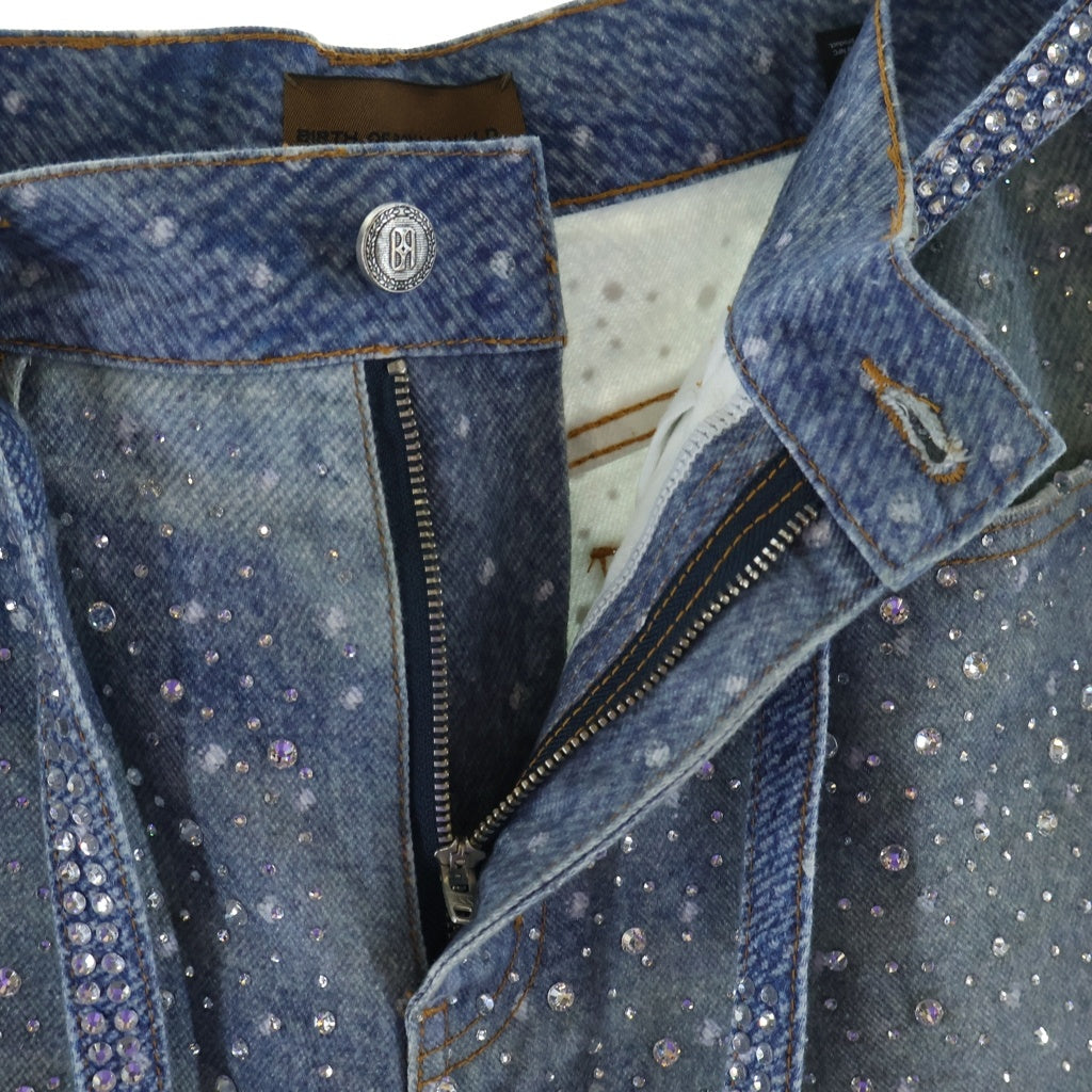 BIRTH OF ROYAL CHILD(バースオブロイヤルチャイルド) 3D Printing Washed 20k Swarovski Diamond Boro Denim ダメージ加工 ラインストーン装飾 デニムパンツ インディゴ
