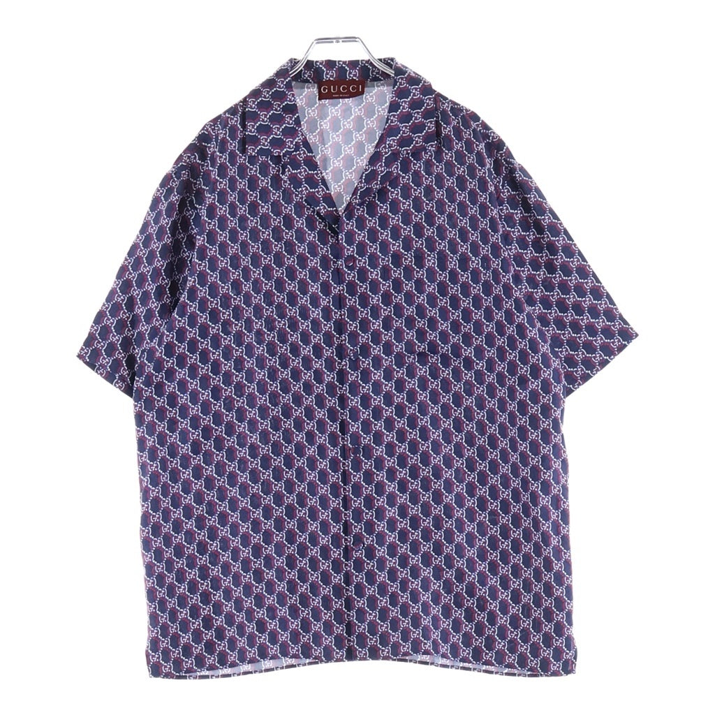 GUCCI(グッチ) Monogram Silk Shirt GG モノグラム シルク 半袖シャツ 総柄ロゴ 794907 ZAQ9H ブルー