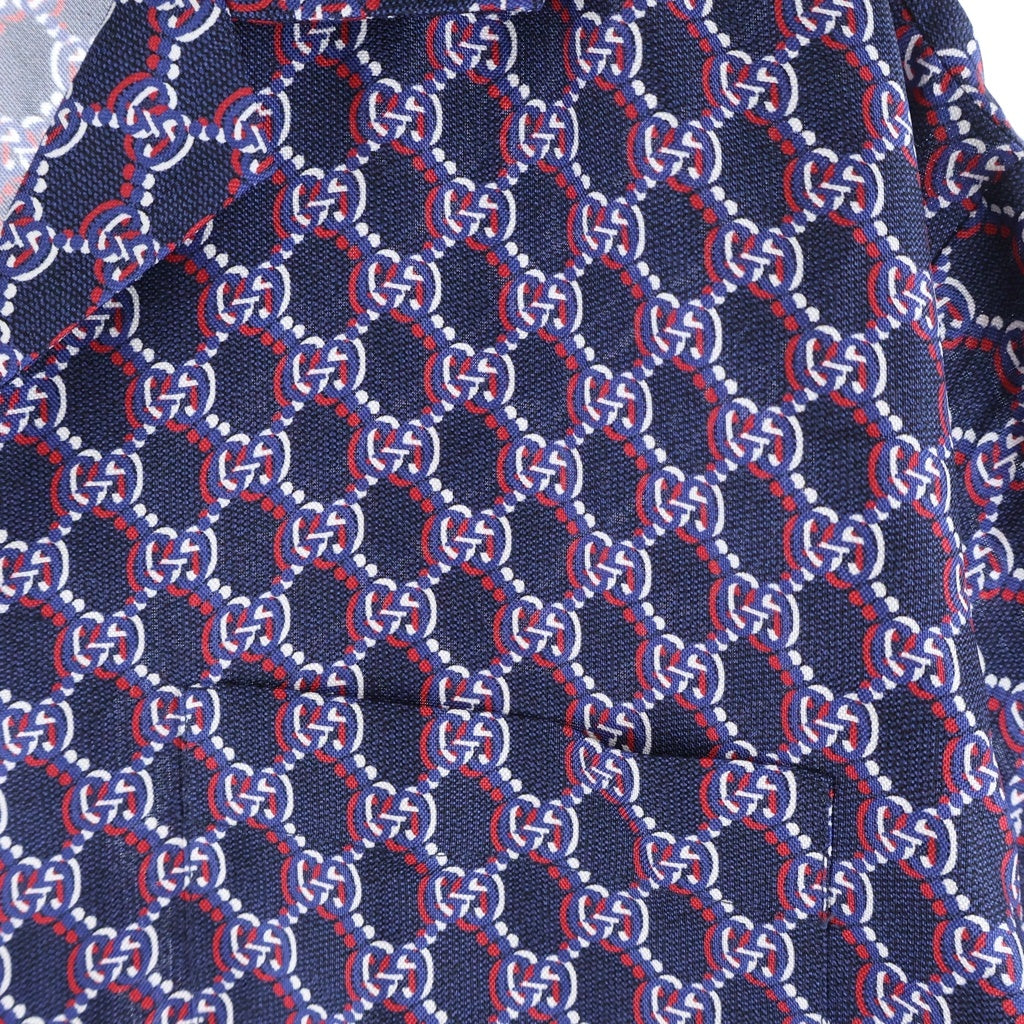 GUCCI(グッチ) Monogram Silk Shirt GG モノグラム シルク 半袖シャツ 総柄ロゴ 794907 ZAQ9H ブルー