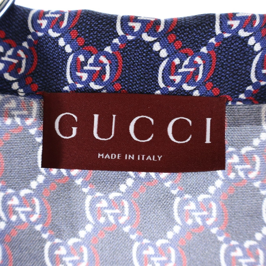 GUCCI(グッチ) Monogram Silk Shirt GG モノグラム シルク 半袖シャツ 総柄ロゴ 794907 ZAQ9H ブルー