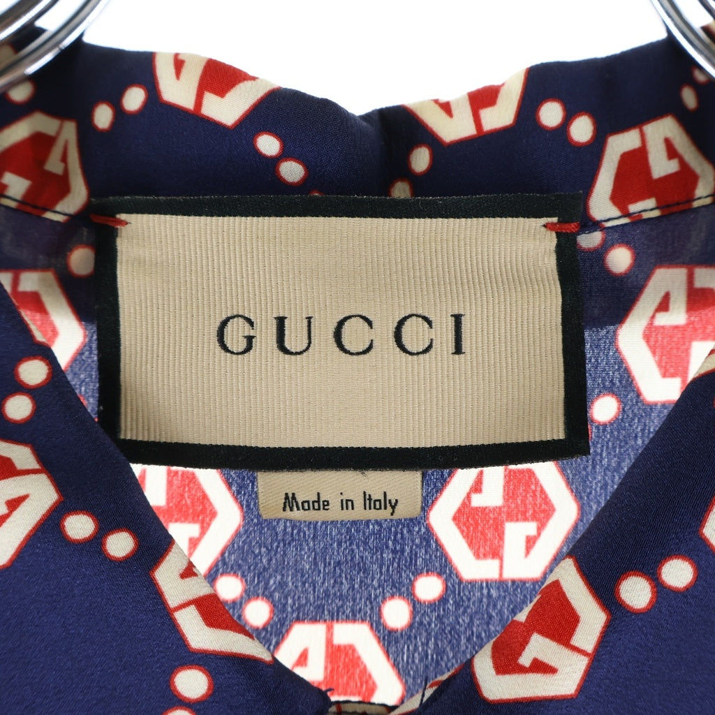 GUCCI(グッチ) GGヘキサゴン シルク総柄半袖シャツ 654887 ネイビー