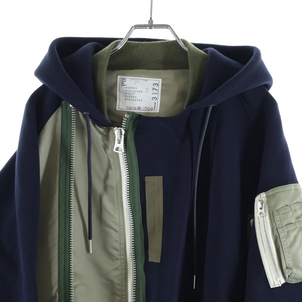 Sacai(サカイ) Sponge Sweat Hoodie スポンジ スウェット ジャケット カーキ 23-03173M