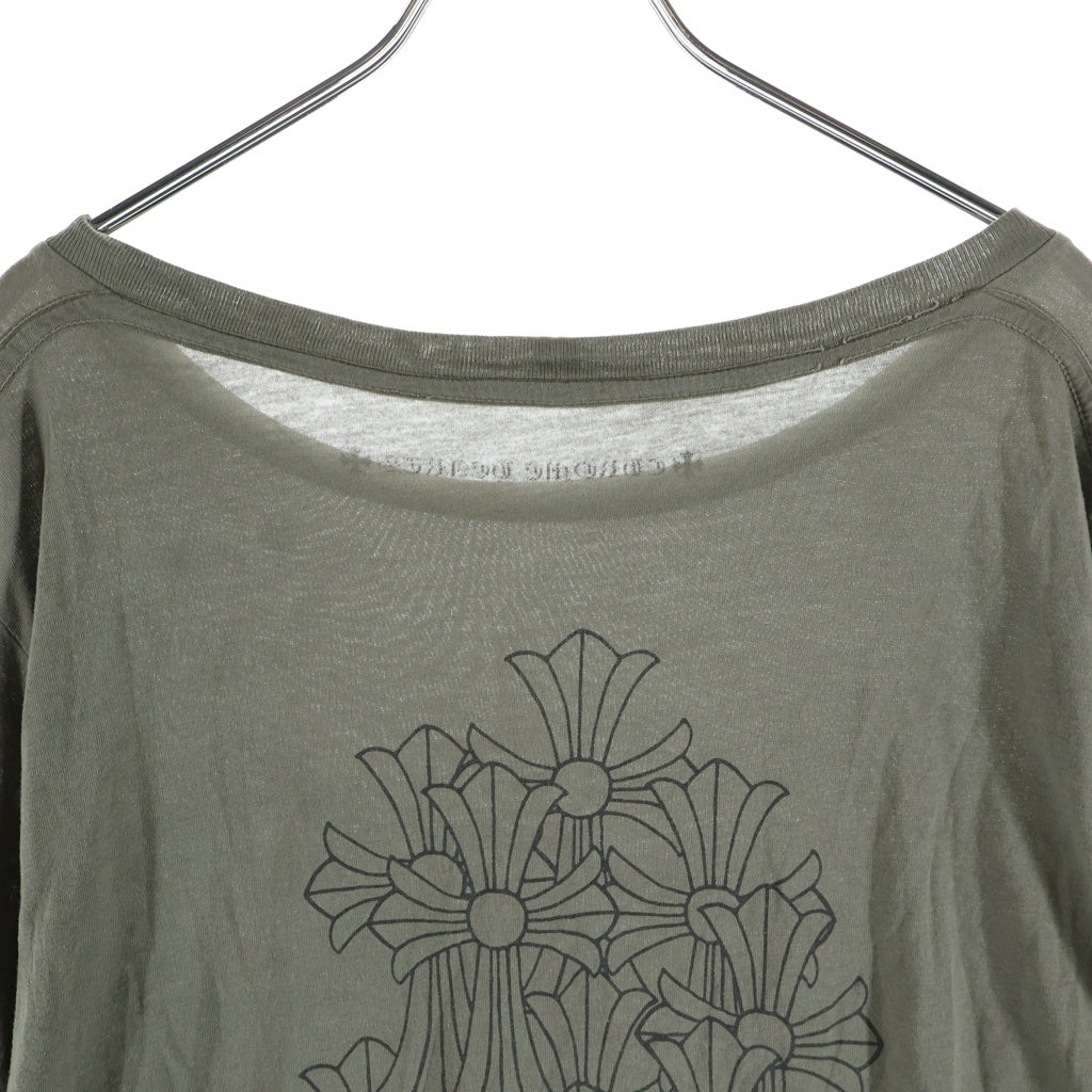 CHROME HEARTS(クロムハーツ) Cemetery Cross L/S Tee バックセメタリークロスプリント 長袖Tシャツカットソー カーキ