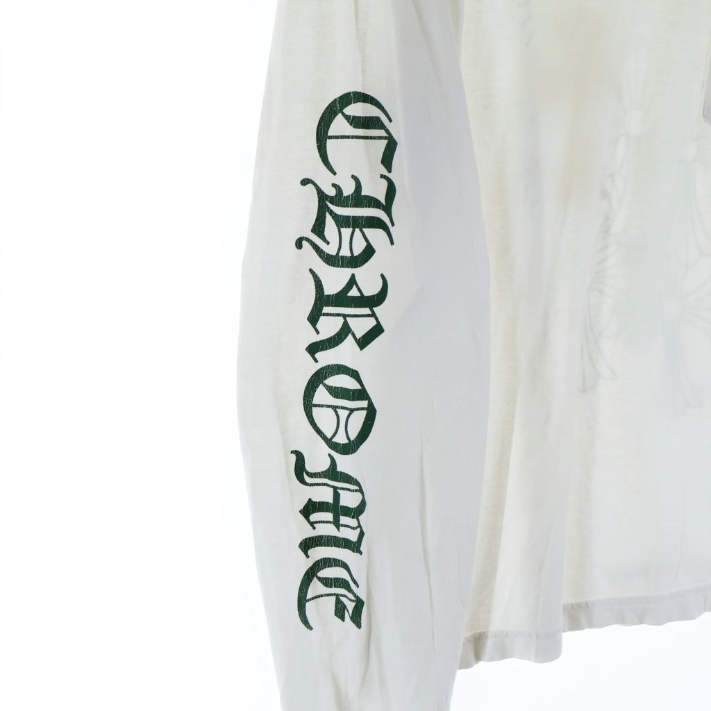 CHROME HEARTS(クロムハーツ) Cemetery Cross L/S Tee バックセメタリークロスプリント 長袖Tシャツカットソー ホワイト/グリーン