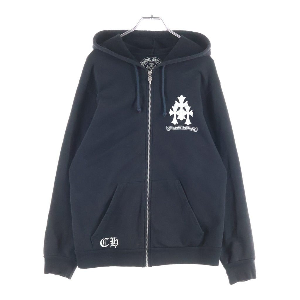 CHROME HEARTS(クロムハーツ) Cross Tire Track SWTSHRT HD ZIP バックセメタリークロス タイヤトラック ジップアップパーカー ブラック