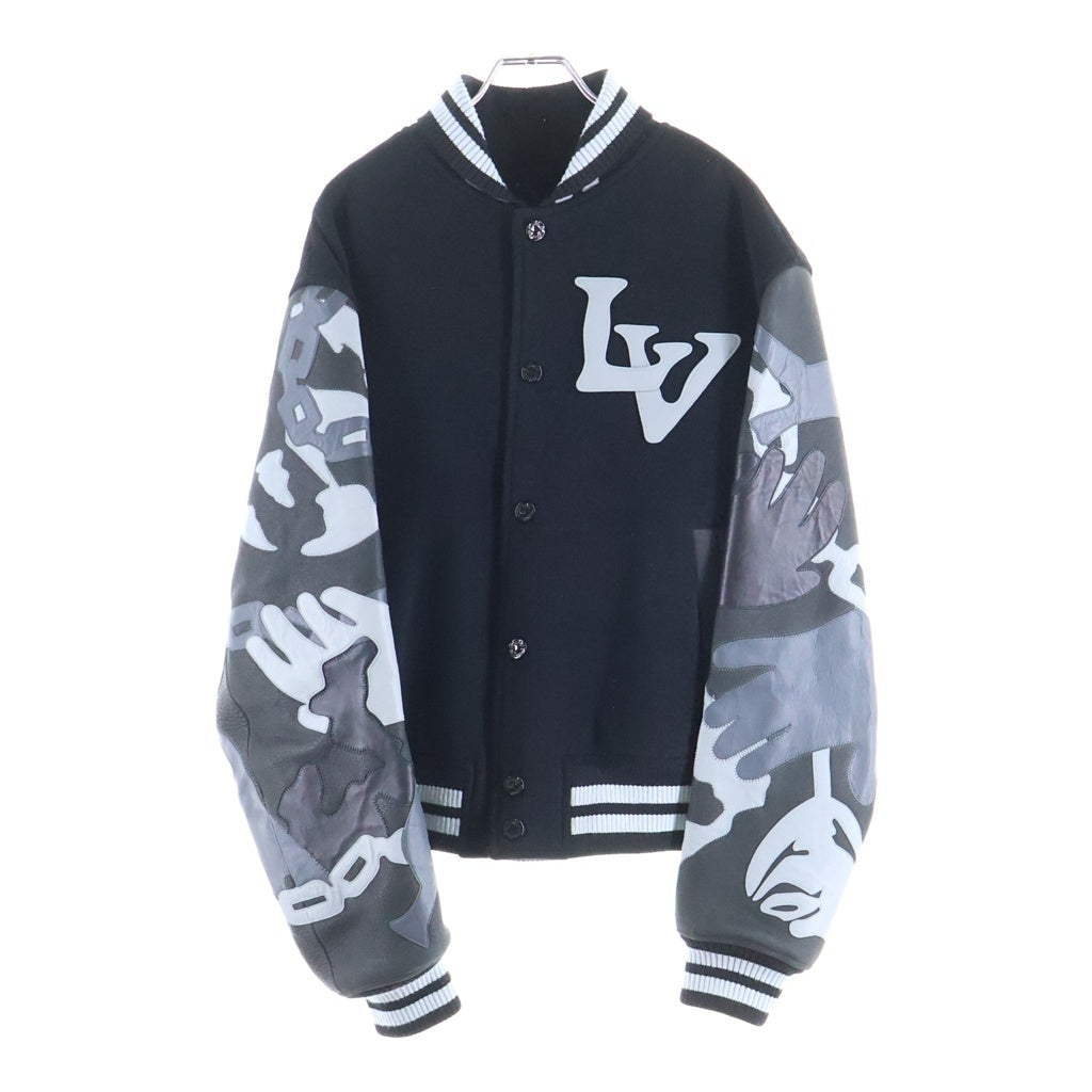 LOUIS VUITTON(ルイヴィトン) 20AW Chain Camo Varsity Jacket LVチェーンカモレザー バーシティジャケット スタジャン ブラック HJL34EJNU