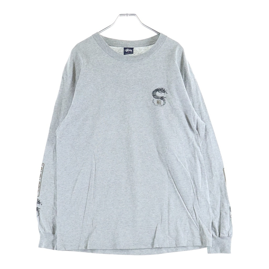STUSSY(ステューシー) 90S OLD VINTAGE ドラゴンプリント 長袖Tシャツ 紺タグ グレー