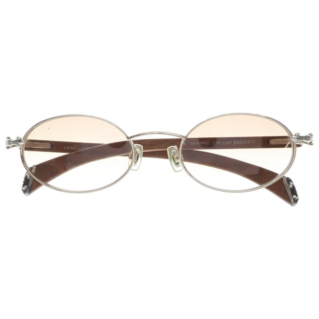 CHROME HEARTS(クロムハーツ) LIVING PROOF 4 サイドBSフレアモチーフ ウッドテンプルサングラス アイウェア 眼鏡 ブラウン/シルバー