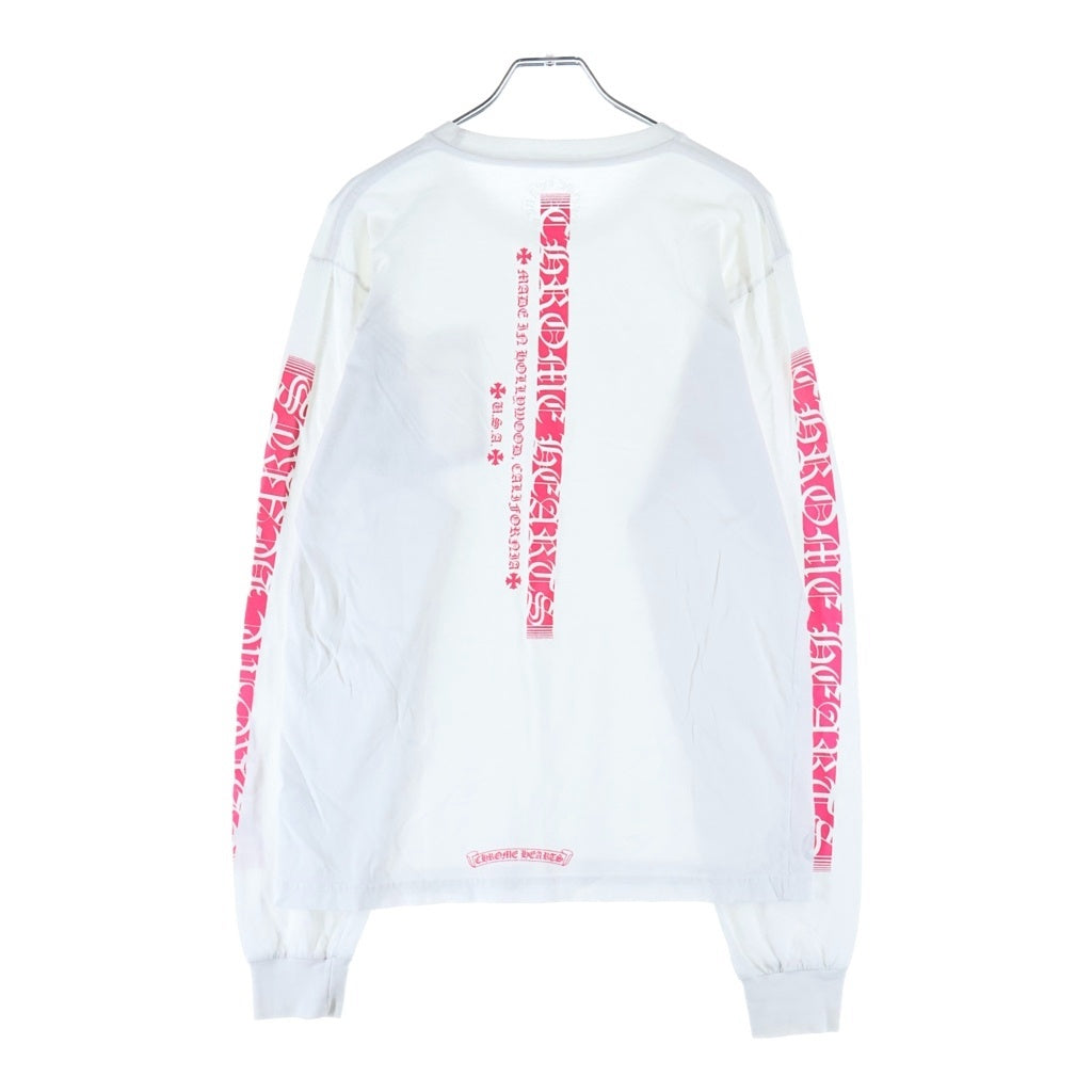 CHROME HEARTS(クロムハーツ) Neon Pink Stripe Logo L/S Tee ストライプロゴプリント長袖Tシャツ ホワイト/ピンク