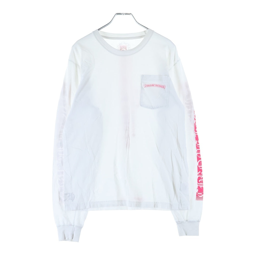 CHROME HEARTS(クロムハーツ) Neon Pink Stripe Logo L/S Tee ストライプロゴプリント長袖Tシャツ ホワイト/ピンク