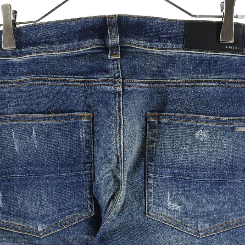 AMIRI(アミリ) 蛇腹レザー ダメージ加工 デニム ジーンズ スキニーパンツ SR1PXMD012SAMDSIインディゴ