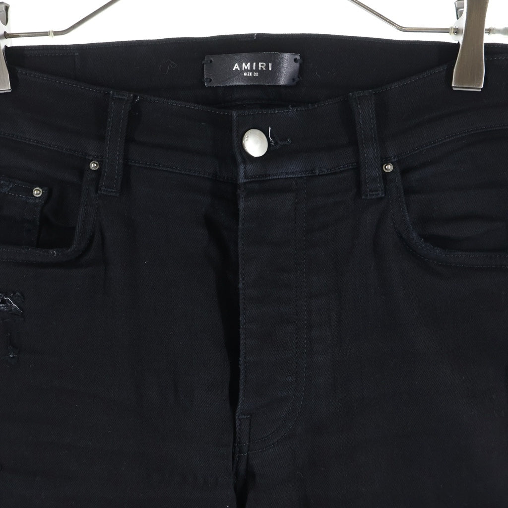 AMIRI(アミリ) 蛇腹レザー ダメージ加工 デニム ジーンズ スキニーパンツ ブラック