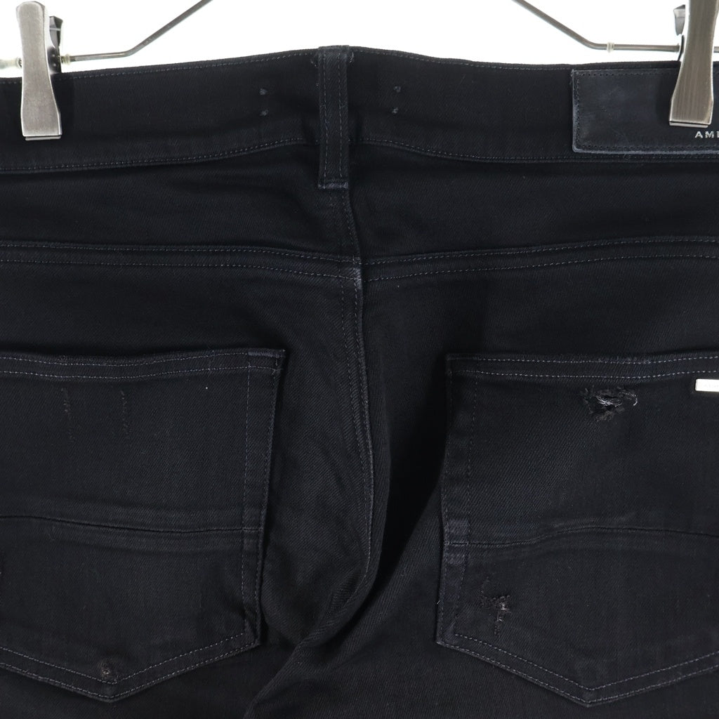 AMIRI(アミリ) 蛇腹レザー ダメージ加工 デニム ジーンズ スキニーパンツ ブラック
