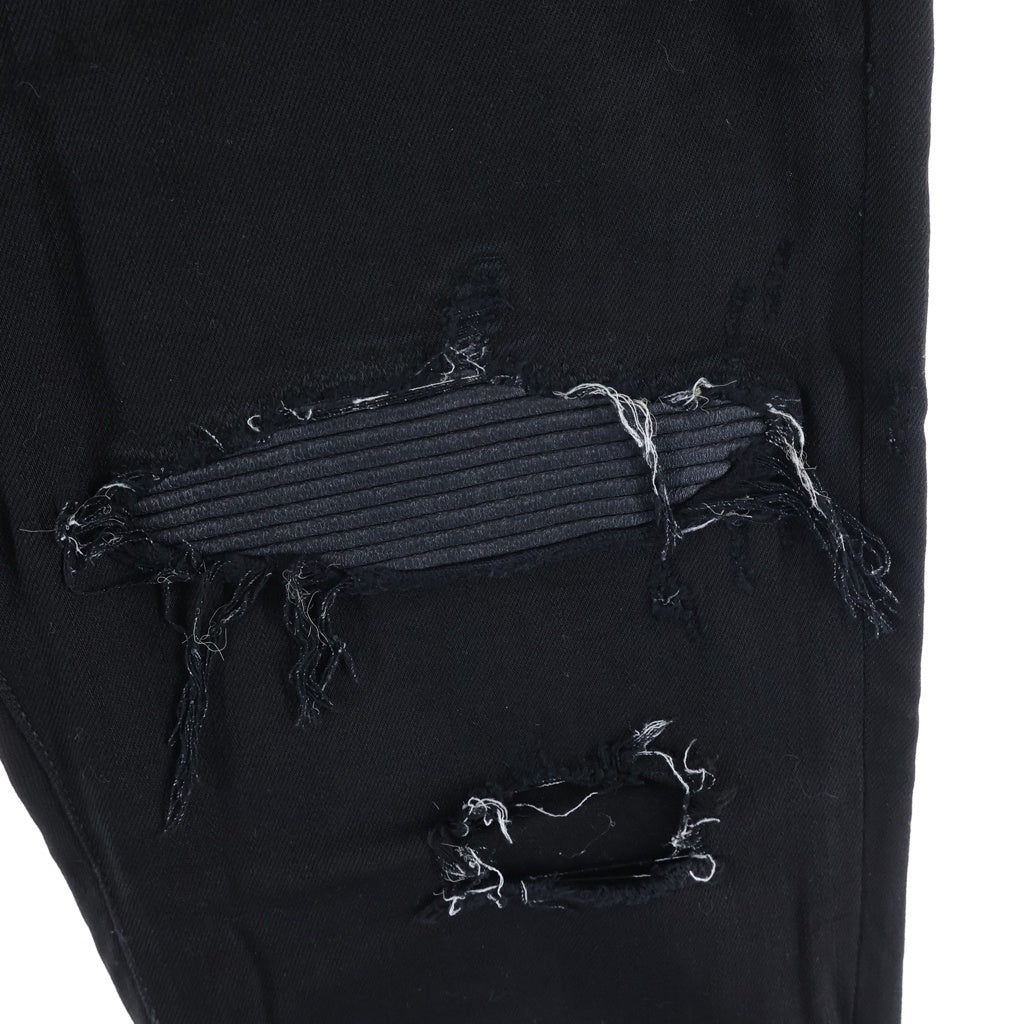 AMIRI(アミリ) 蛇腹レザー ダメージ加工 デニム ジーンズ スキニーパンツ ブラック