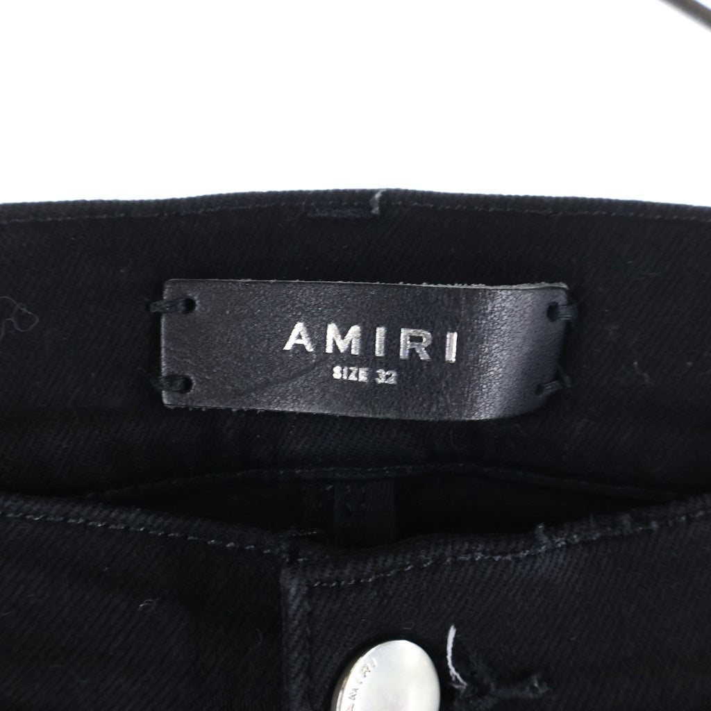 AMIRI(アミリ) 蛇腹レザー ダメージ加工 デニム ジーンズ スキニーパンツ ブラック