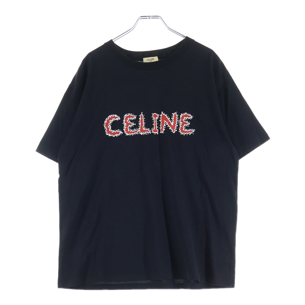 CELINE(セリーヌ) 23SS ラインストーンロゴプリント半袖Tシャツ 2X49F671Q ブラック