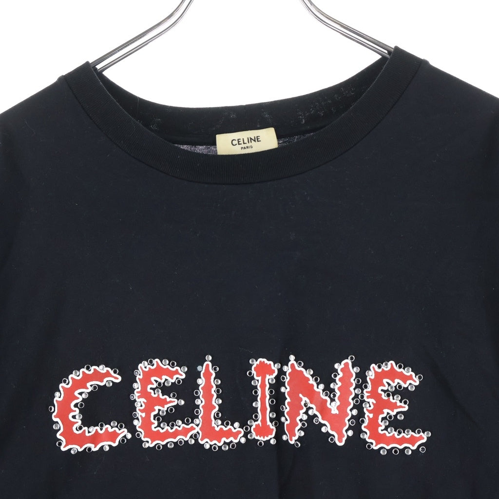 CELINE(セリーヌ) 23SS ラインストーンロゴプリント半袖Tシャツ 2X49F671Q ブラック