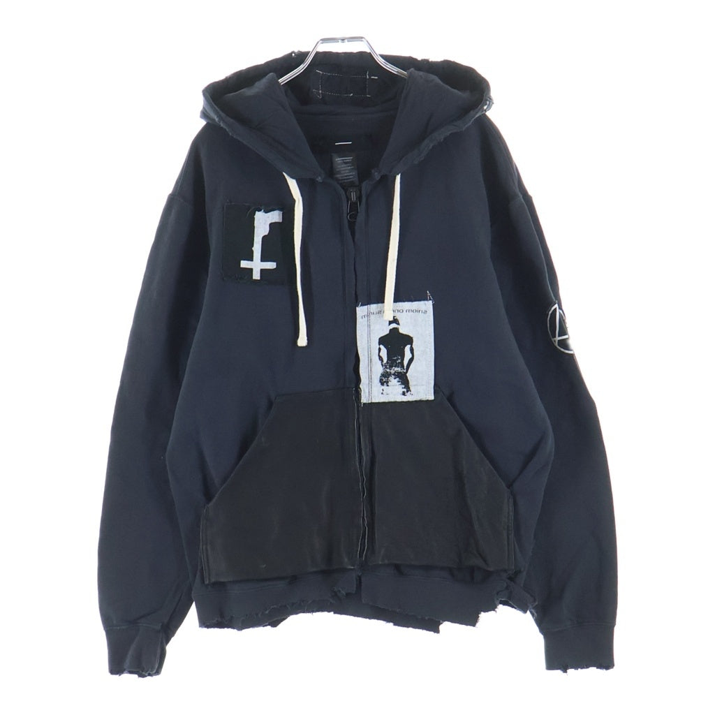 MINUS(マイナス) Bootleg Zip Up Hoodie With Damaged ブートレグ ジップ アップフーディー ブラック M-P1-BG1