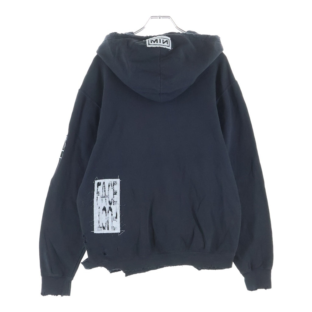 MINUS(マイナス) Bootleg Zip Up Hoodie With Damaged ブートレグ ジップ アップフーディー ブラック M-P1-BG1