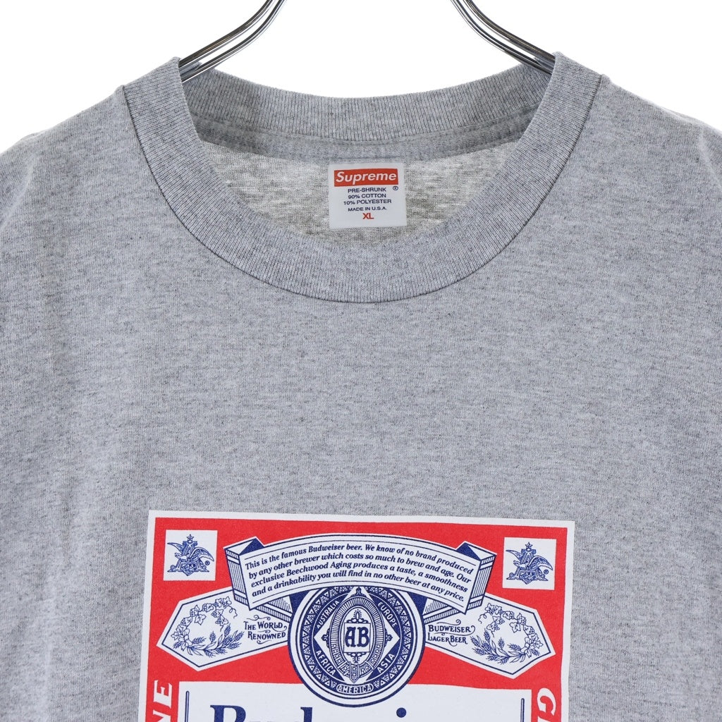 SUPREME(シュプリーム) 09SS ×Budweiser Logo Tee バドワイザー プリント半袖Tシャツカットソー グレー