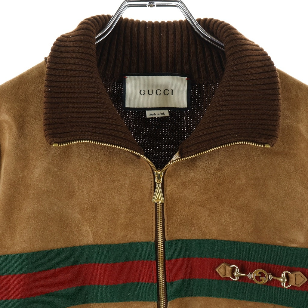 GUCCI(グッチ) スエード切替 ホースビット ジップアップ カーディガン ブラウン 626265 XKBFK