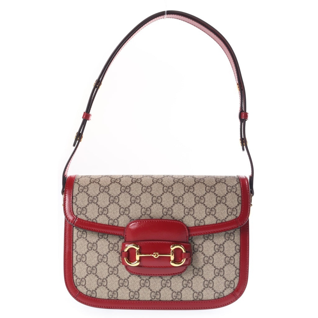 GUCCI(グッチ) ホースビット ショルダーバッグ PVCレザー ゴールド金具 658574 ブラウン/レッド
