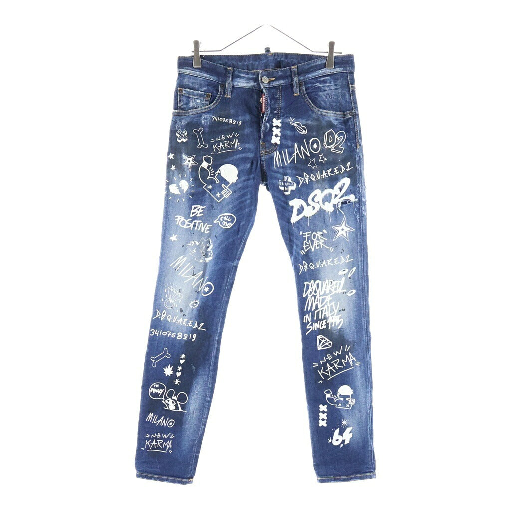 DSQUARED2(ディースクエアード) 22SS DARK GRAFFITI WASH SKATER DENIM ダークグラフィックウォッシュ スケーターデニム スキニーデニム インディゴ S74LB1099