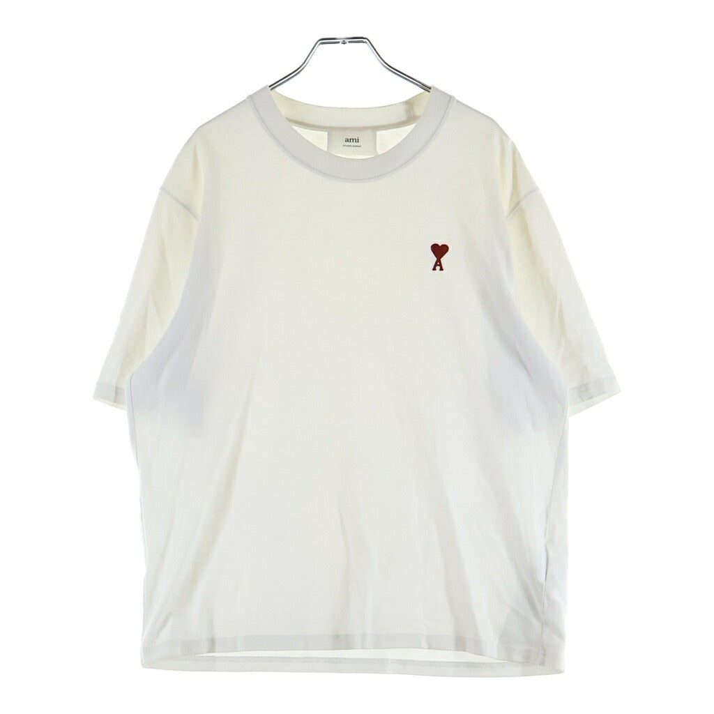ami paris(アミパリス) ワンポイント刺繍 クルーネック半袖Tシャツ ホワイト BFUTS005.726
