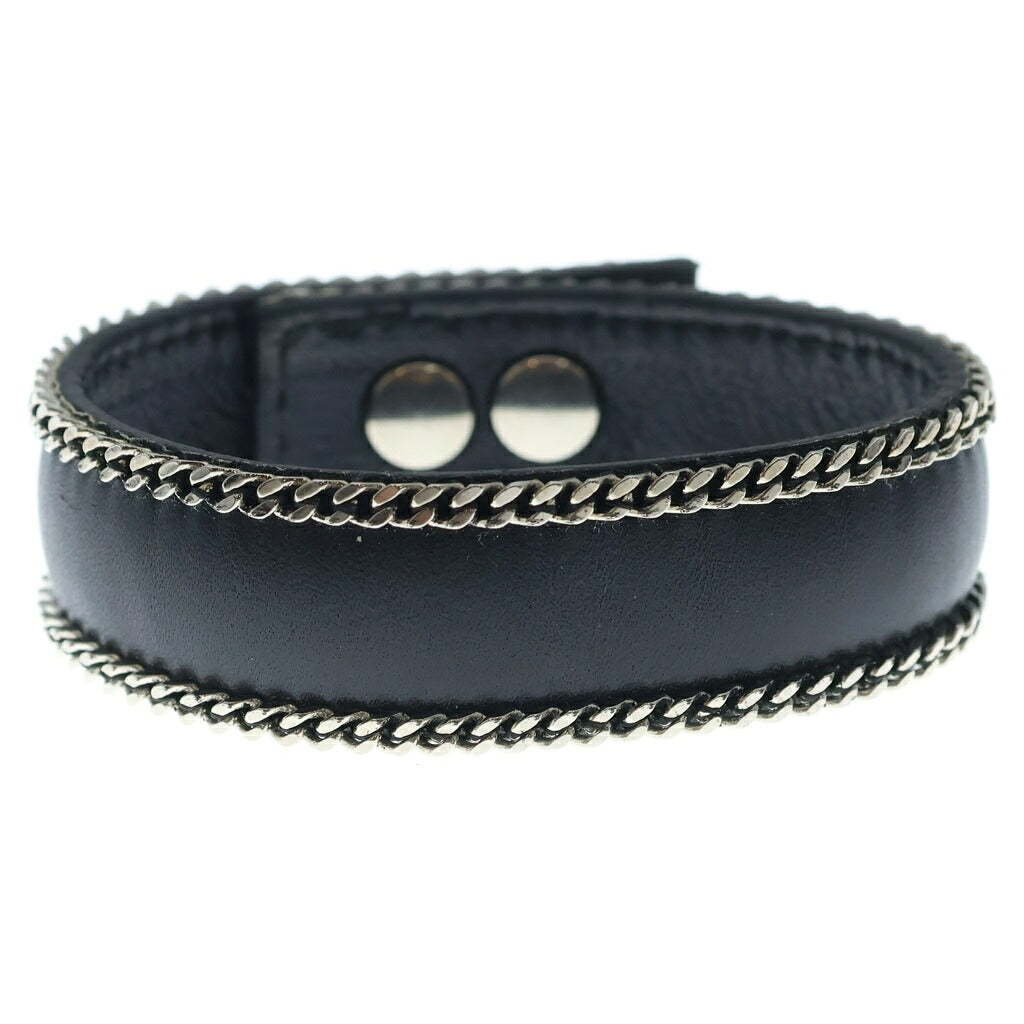 SAINT LAURENT PARIS(サンローランパリ) チェーン装飾 レザー ブレスレット ブラック/シルバー