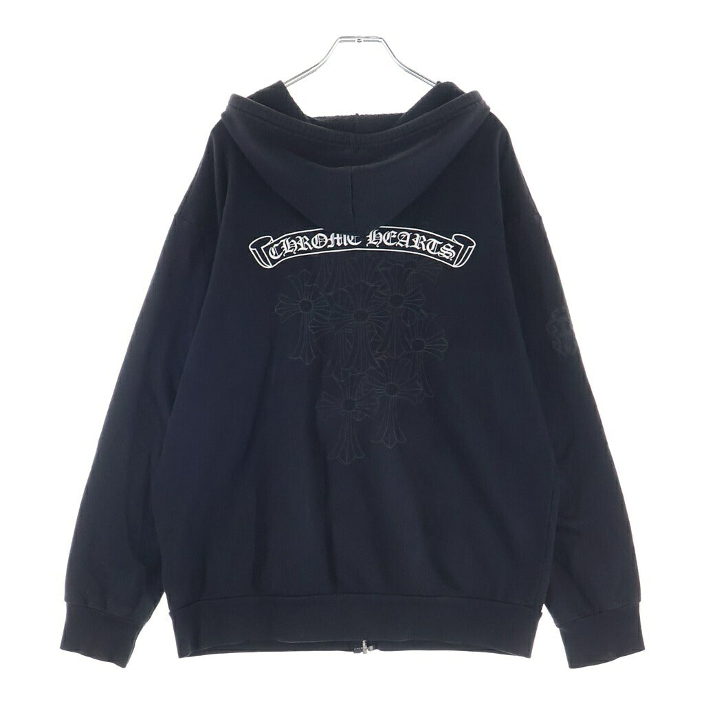 CHROME HEARTS(クロムハーツ) Back Cemetery Cross SWTSHRT HD ZIP バックセメタリープリント ジップアップパーカー ブラック