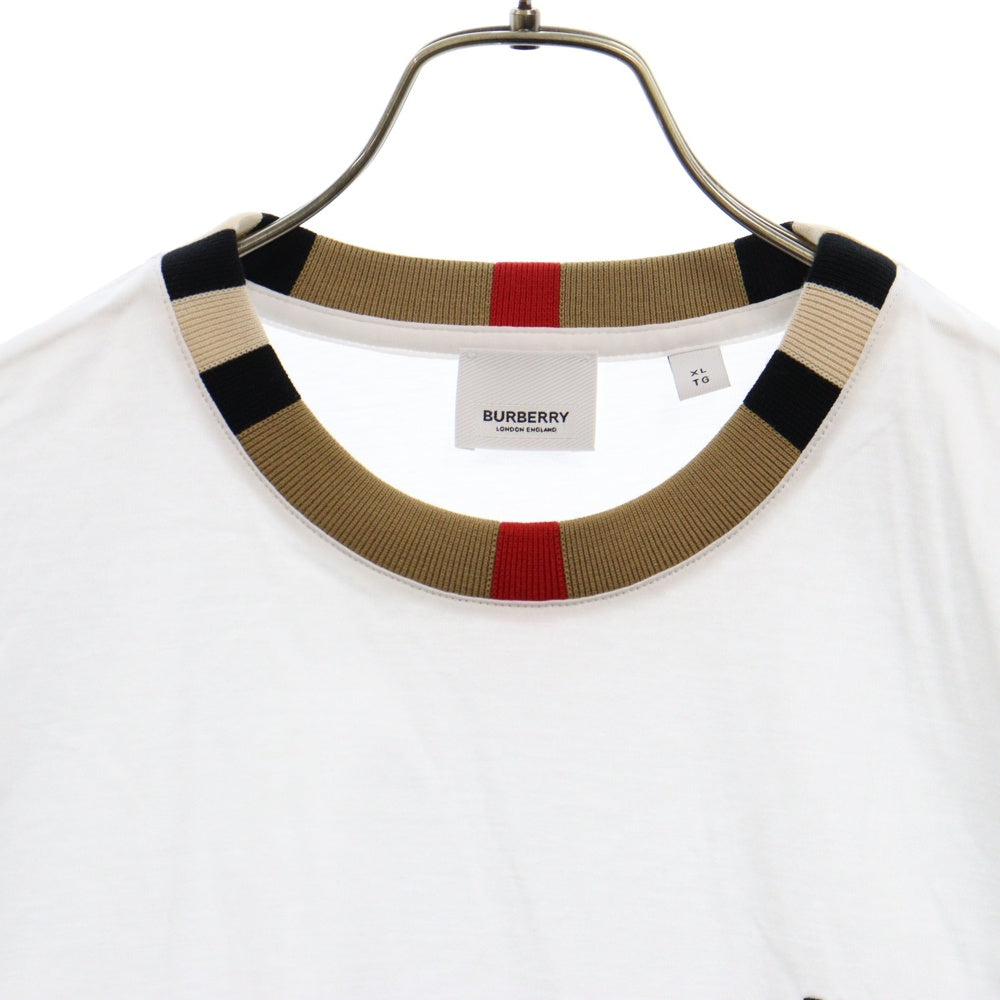 BURBERRY(バーバリー) Jalad Check Neck Long Sleeve T-Shirt 8075188 ジャラッド ネックチェックロングスリーブ長袖Tシャツ ホワイト