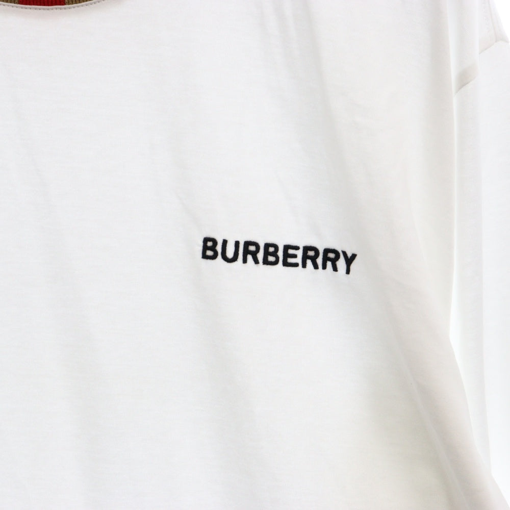 BURBERRY(バーバリー) Jalad Check Neck Long Sleeve T-Shirt 8075188 ジャラッド ネックチェックロングスリーブ長袖Tシャツ ホワイト