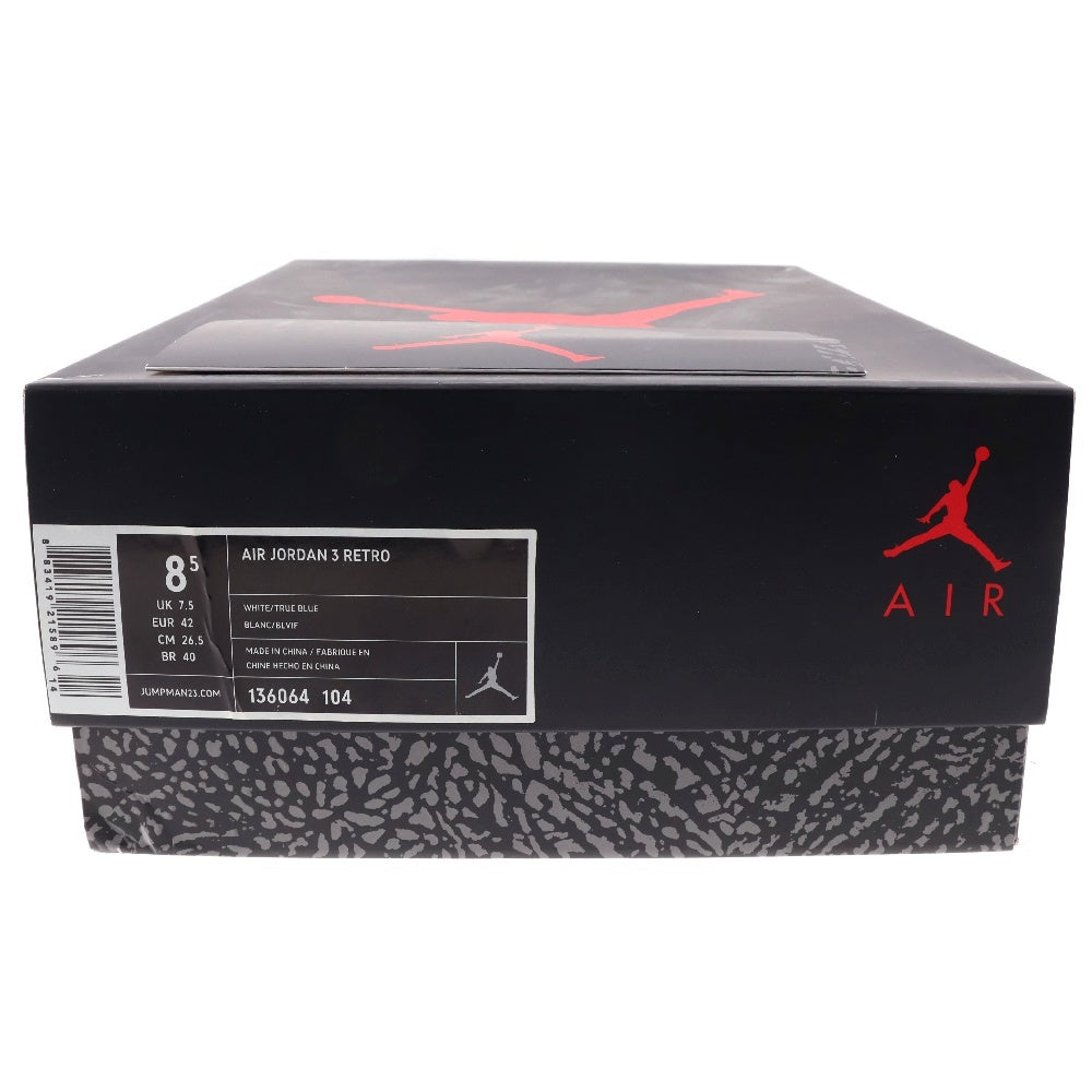 NIKE(ナイキ) 【観賞用 2011年製】AIR JORDAN 3 RETRO TRUE BLUE 2011 136064-104 エアジョーダン3 レトロ トゥルー ブルー ハイカットスニーカー ホワイト US8.5/26.5cm
