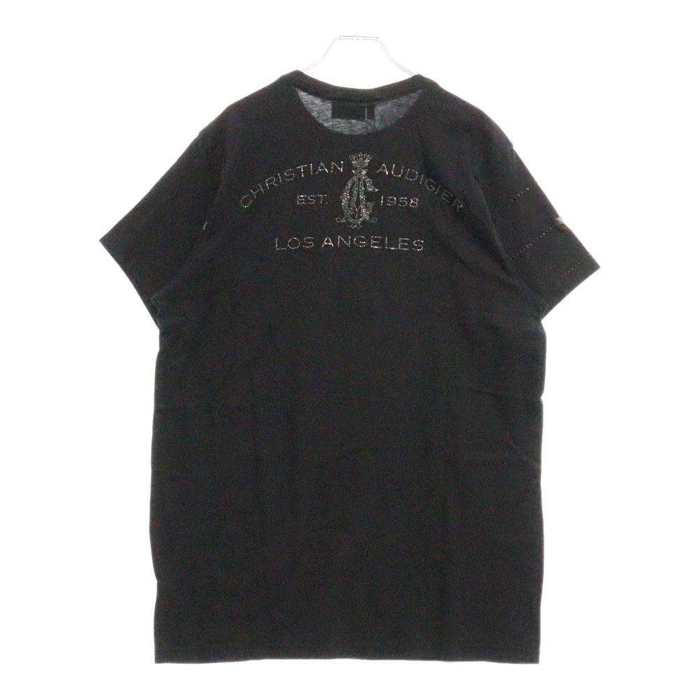 CHRISTIAN AUDIGIER(クリスチャンオードジェー) スタッズ装飾バックラインストーン半袖Tシャツ ブラック