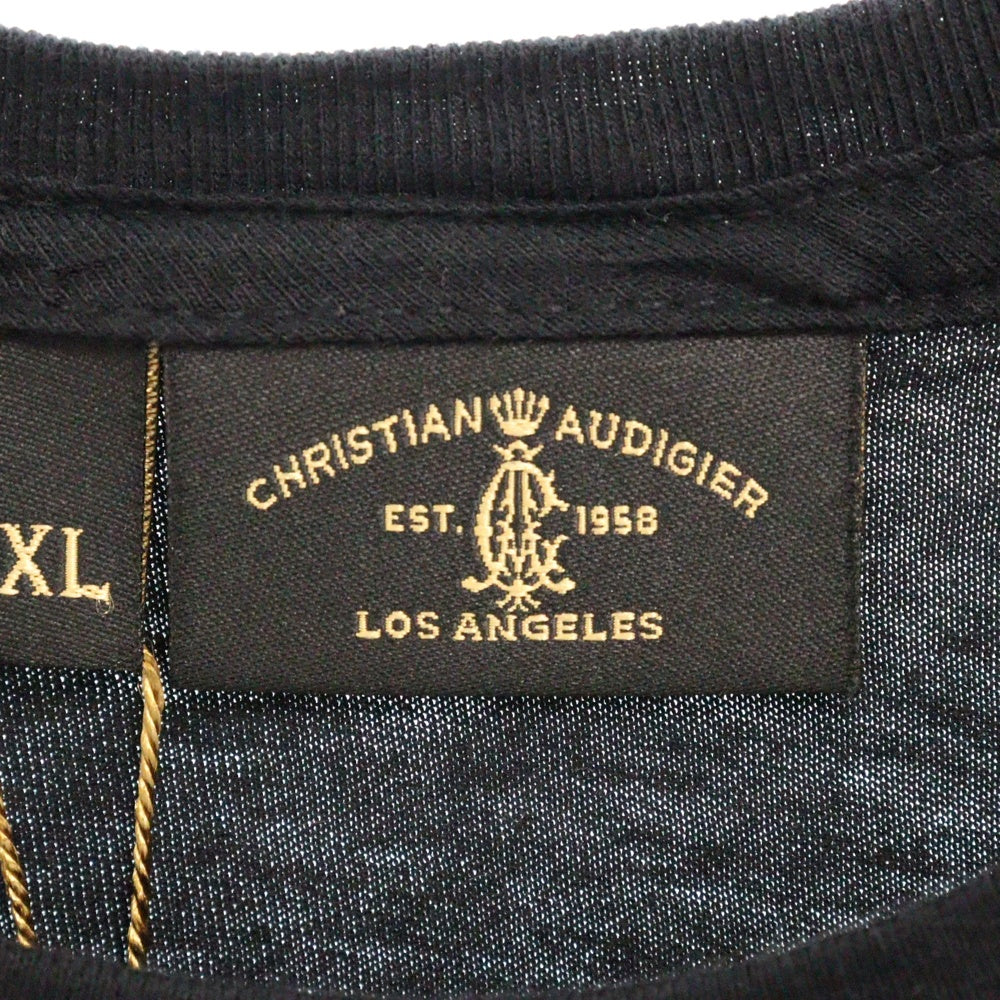 CHRISTIAN AUDIGIER(クリスチャンオードジェー) スタッズ装飾バックラインストーン半袖Tシャツ ブラック
