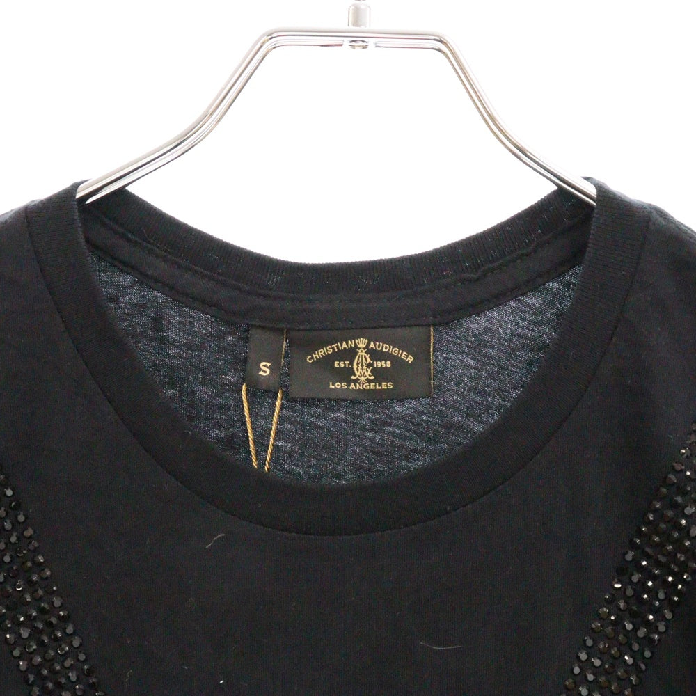 CHRISTIAN AUDIGIER(クリスチャンオードジェー) ショルダーラインストーン半袖Tシャツ レディース ブラック