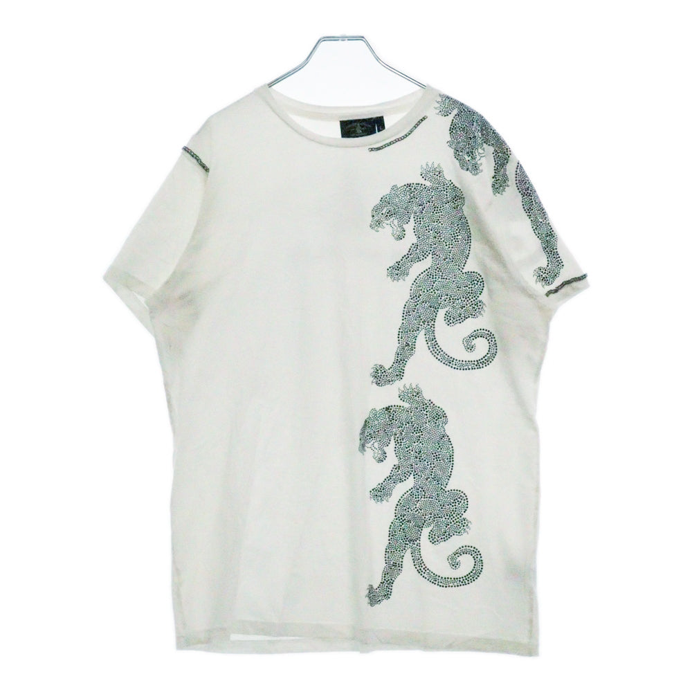 CHRISTIAN AUDIGIER(クリスチャンオードジェー) チェーン装飾パンサーラインストーン半袖Tシャツ ホワイト