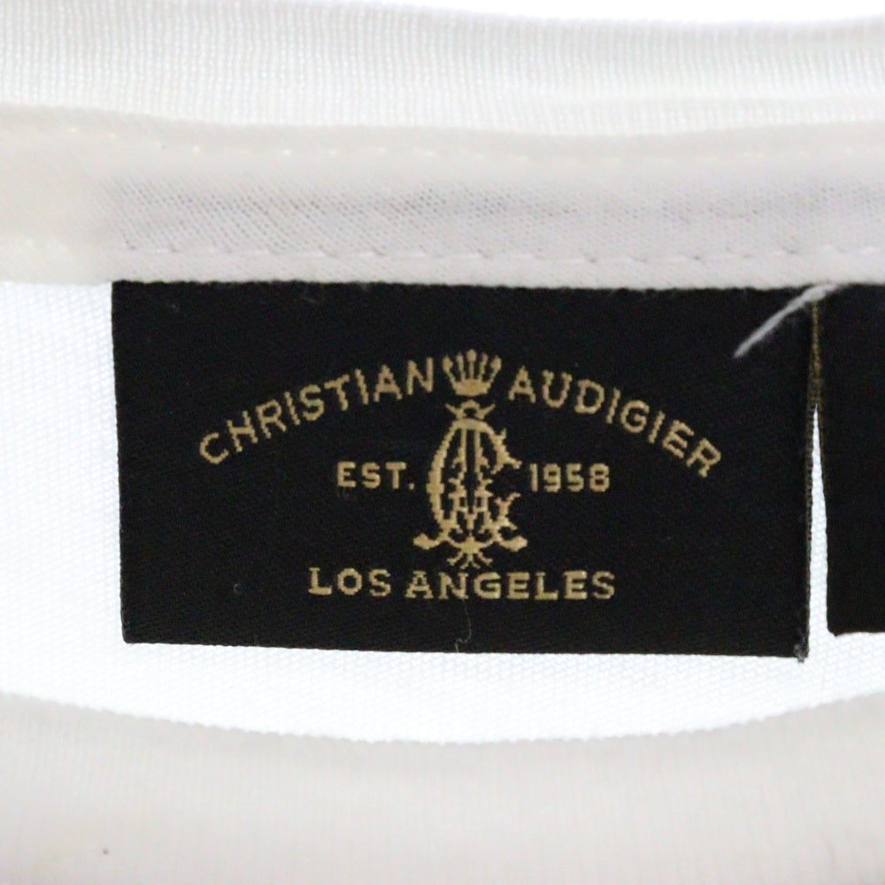 CHRISTIAN AUDIGIER(クリスチャンオードジェー) チェーン装飾パンサーラインストーン半袖Tシャツ ホワイト