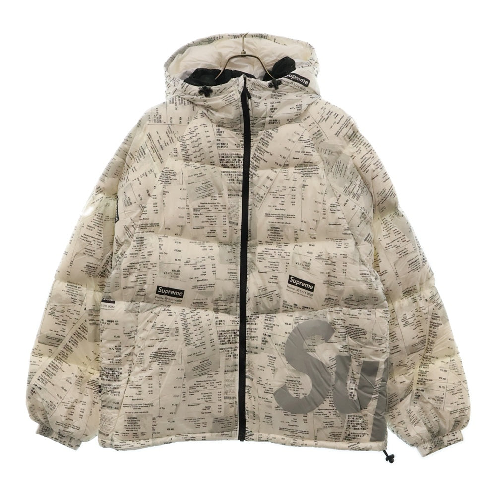 SUPREME(シュプリーム) 20AW Hooded Down Jacket Receipts レシートプリントダウンジャケット ホワイト
