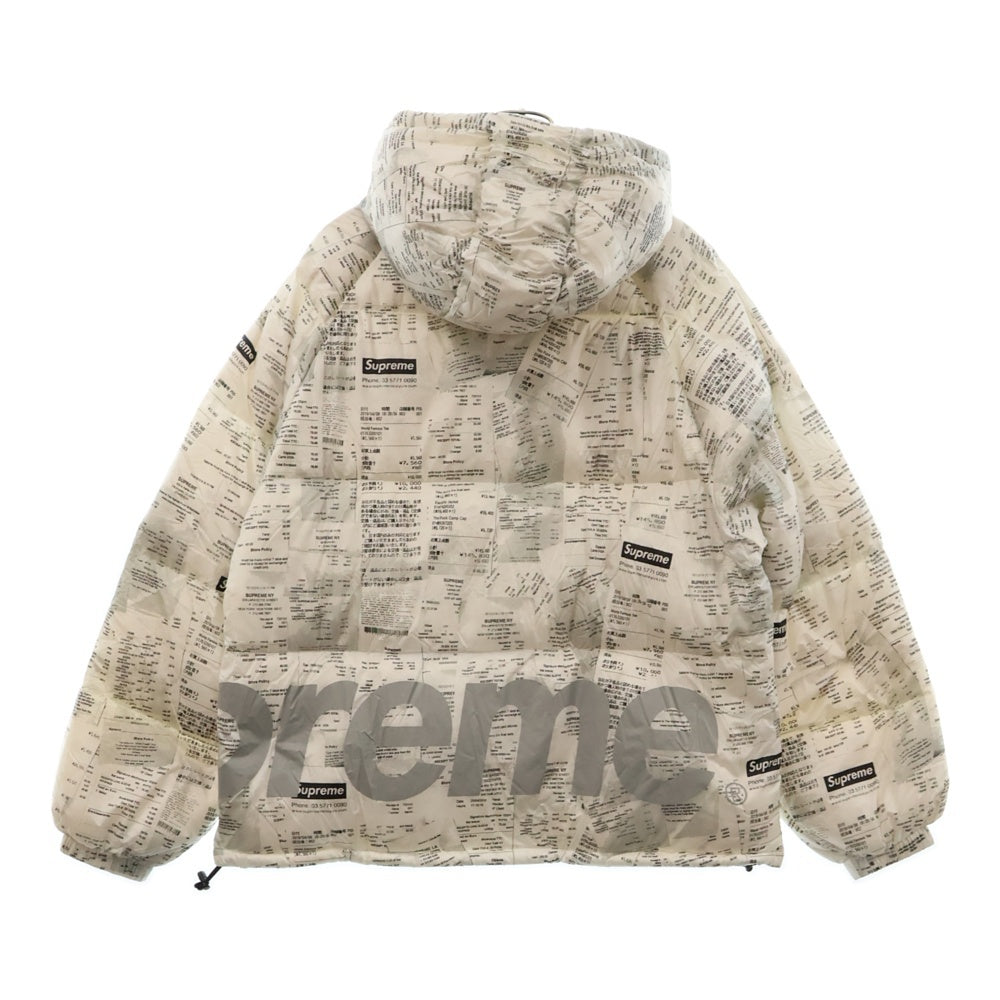 SUPREME(シュプリーム) 20AW Hooded Down Jacket Receipts レシートプリントダウンジャケット ホワイト