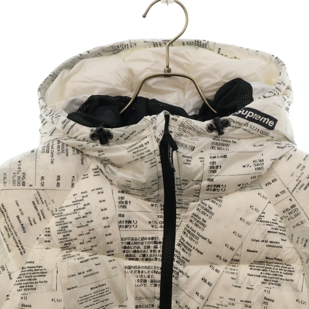 SUPREME(シュプリーム) 20AW Hooded Down Jacket Receipts レシートプリントダウンジャケット ホワイト