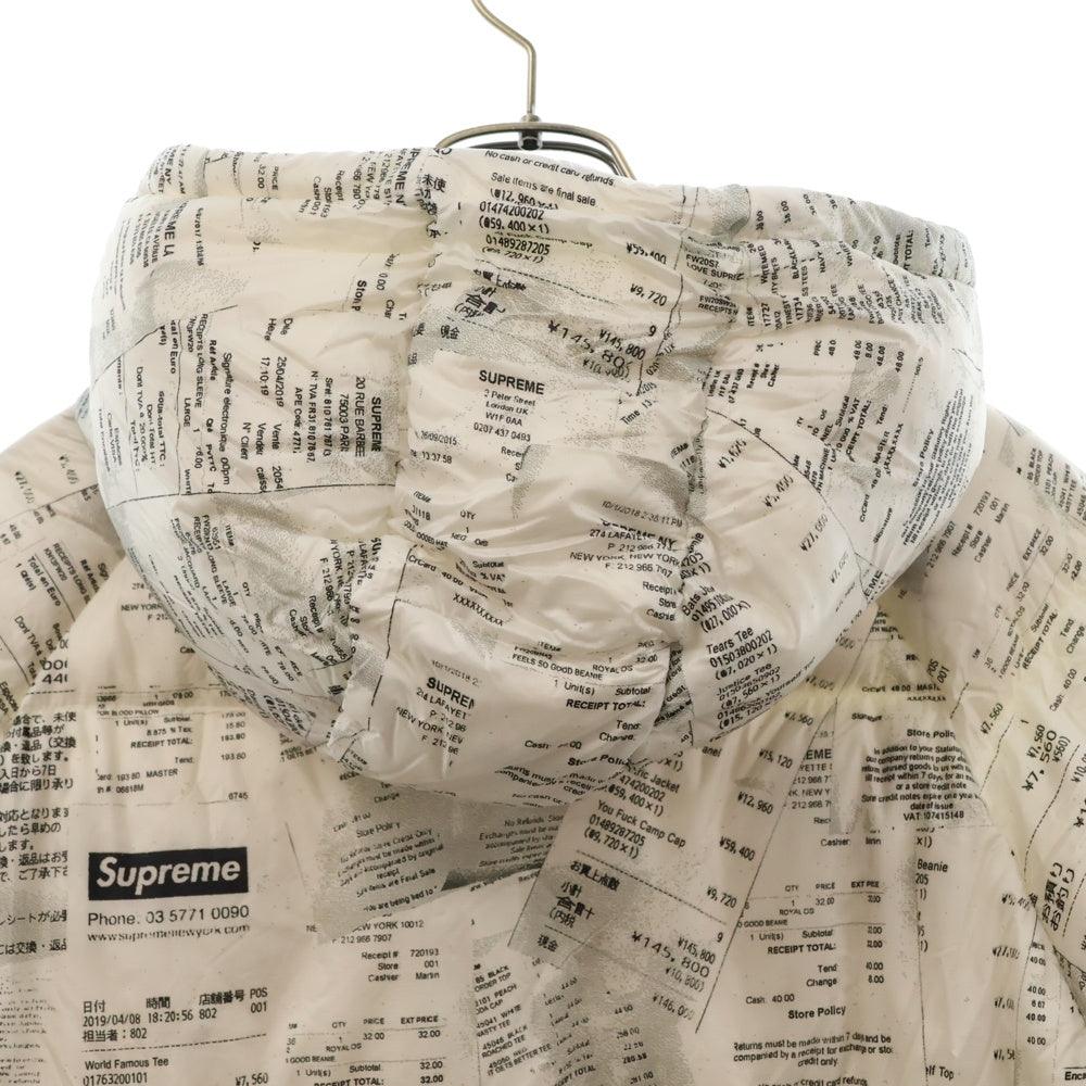 SUPREME(シュプリーム) 20AW Hooded Down Jacket Receipts レシートプリントダウンジャケット ホワイト